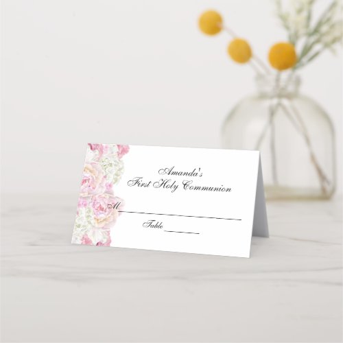 Floral First Communion Custom Place Card