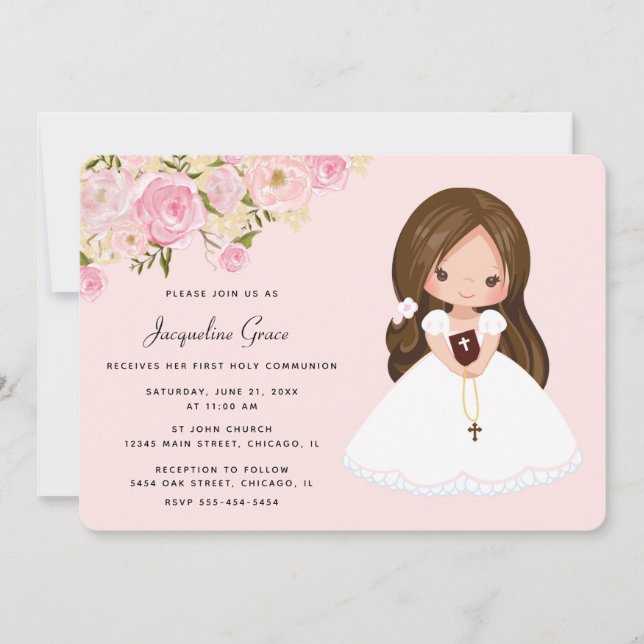 Floral First Communion Invitation (Front)