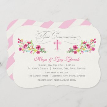Floral  |  First Communion Invitations by OrangeOstrichDesigns at Zazzle