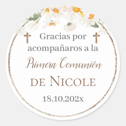Floral First Communion Stikers Classic Round Sticker