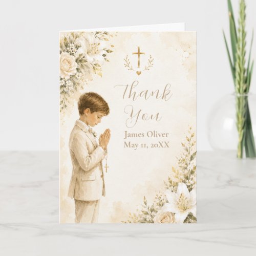 Floral First Communion Thank You Card