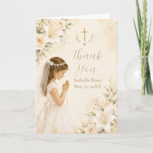 Floral First Communion Thank You Card