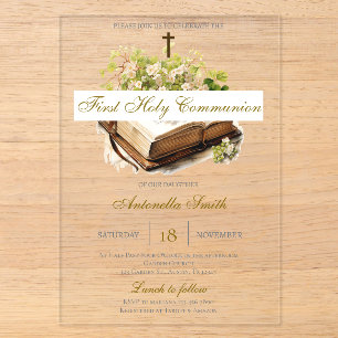 Floral First Holy Communion for girl Acrylic Invitations