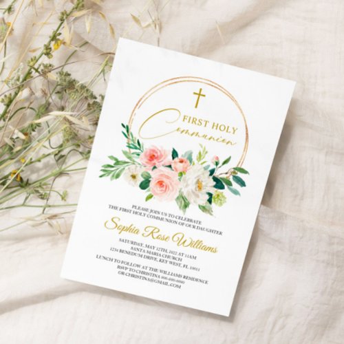 Floral First Holy Communion  Invitation