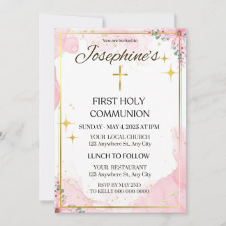 Floral First Holy Communion Invitation