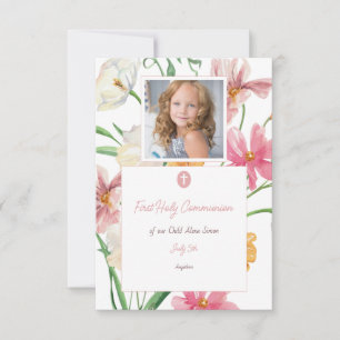 Floral First Holy Communion Photo RSVP Card