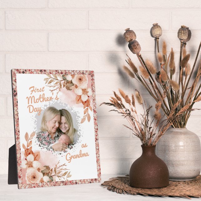 Floral First Mother's day as grandma Photo Plaque (Creator Uploaded)