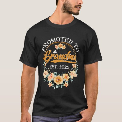 Floral First Time Grandma Promoted To Grandma Est  T_Shirt
