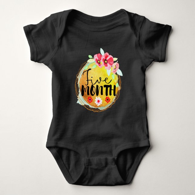 Floral Five Month Old Baby Milestone Label Baby Bodysuit (Front)