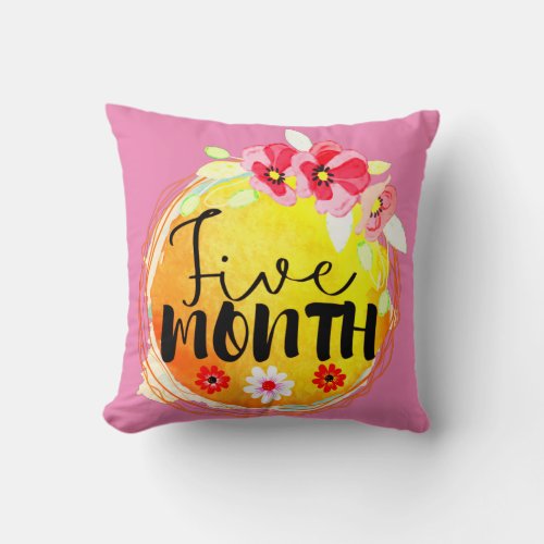 Floral Five_Month_Old Baby Milestone Label Throw Pillow