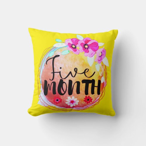 Floral Five Month Old Baby Milestone Label Throw Pillow