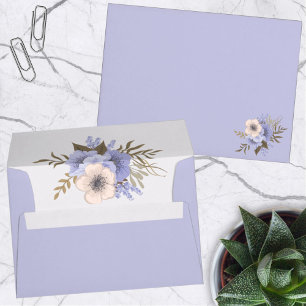 Floral Five Petal Wild Roses Front and Inside Envelope