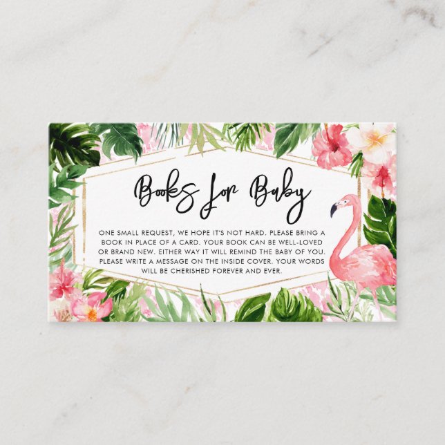 Floral Flamingo Baby Shower Books for Baby Business Card (Front)
