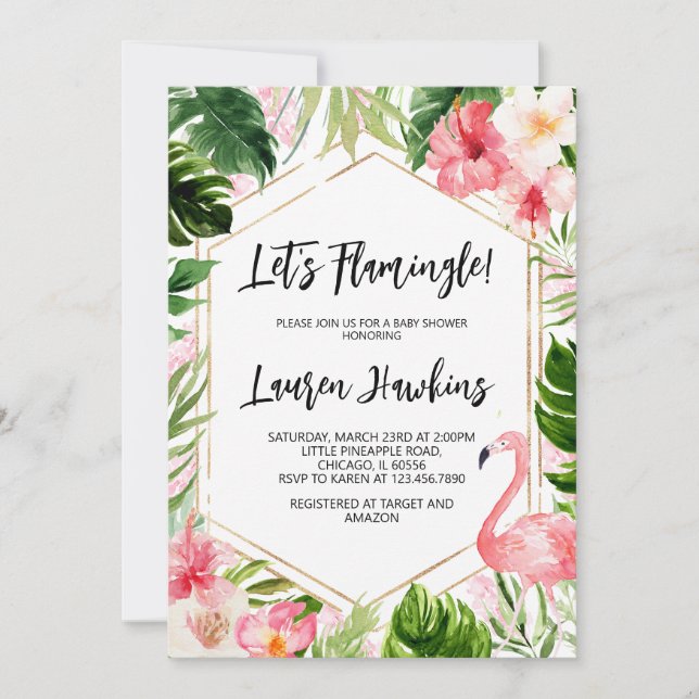 Floral Flamingo Baby Shower Invitation (Front)