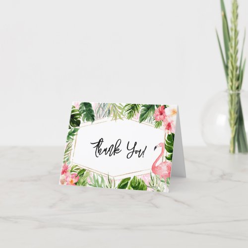 Floral Flamingo Baby Shower Thank You Card