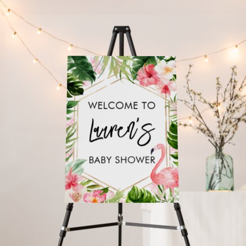 Floral Flamingo Baby Shower Welcome Sign
