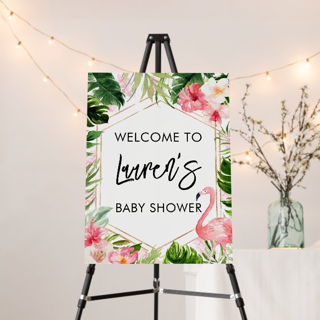 Floral Flamingo Baby Shower Welcome Sign (In Situ (Stand))
