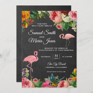 Floral Flamingo Chalkboard Wedding Invitation