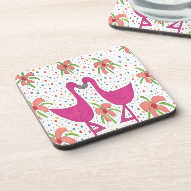 Floral Flamingo Fiesta Drink Coaster (Left Side)