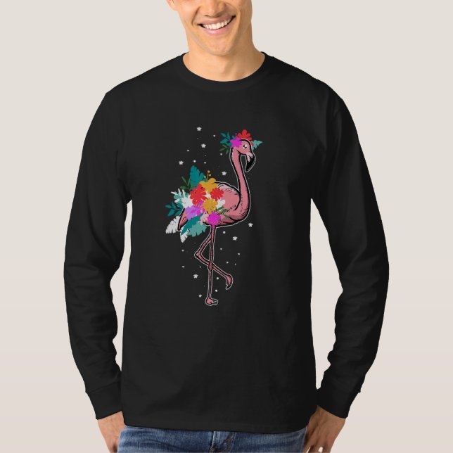 Floral Flamingo  Pink Bird T-Shirt (Front)