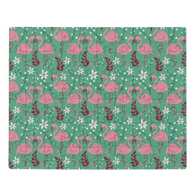 Floral flamingo seamless pattern pink green jigsaw puzzle (Puzzle Horizontal)
