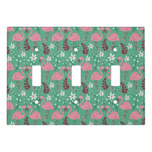 Floral flamingo seamless pattern pink green light switch cover