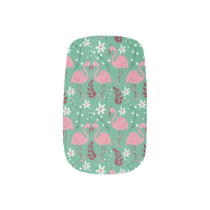 Floral flamingo seamless pattern pink green minx nail art