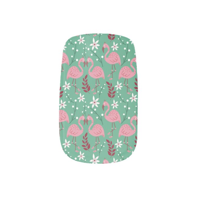 Floral flamingo seamless pattern pink green minx nail art (Left Thumb)