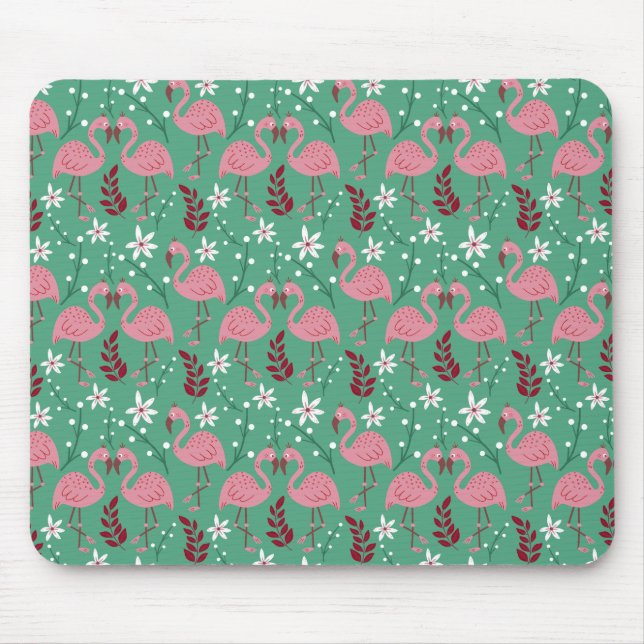Floral flamingo seamless pattern pink green mouse pad (Front)
