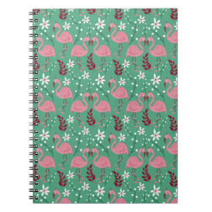 Floral flamingo seamless pattern pink green notebook