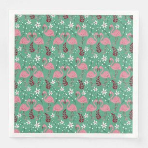 Floral flamingo seamless pattern pink green paper dinner napkins