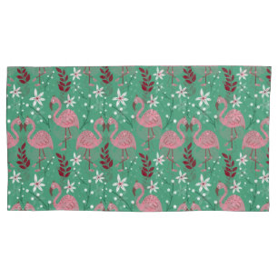 Floral flamingo seamless pattern pink green pillow case