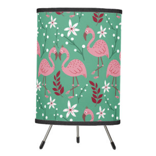 Floral flamingo seamless pattern pink green tripod lamp