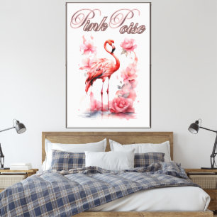 Floral Flamingo Stroll   Watercolor Floral Design Canvas Print