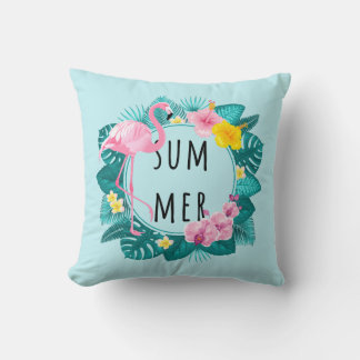 Floral Flamingo Summer Bliss Throw Pillow