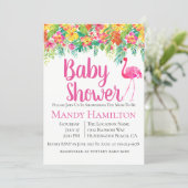 Floral Flamingo Tropical Baby Shower Invitation (Standing Front)