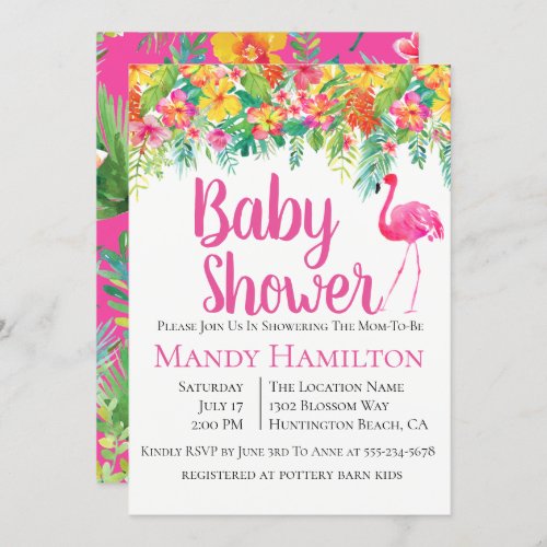Floral Flamingo Tropical Baby Shower Invitation