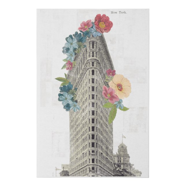 Floral Flat Iron | New York, NY Faux Canvas Print (Front)