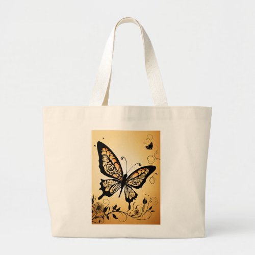 Floral Flight Futuristic Butterfly Logo Large Tote Bag