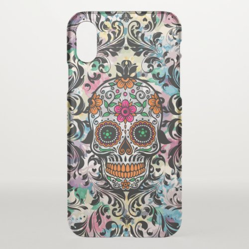 Floral Floral Sugar Skull With Black Swirls iPhone X Case