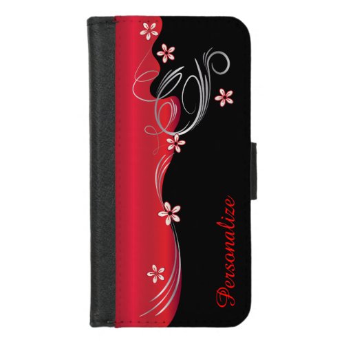 Floral Florid Deep Red Design iPhone 87 Wallet Case