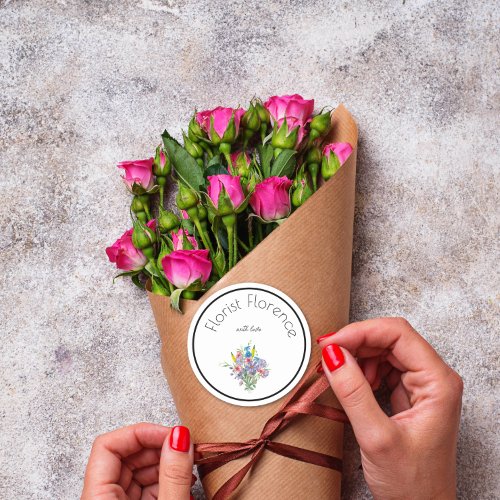 Floral Florist With Love Bouquet  Classic Round Sticker