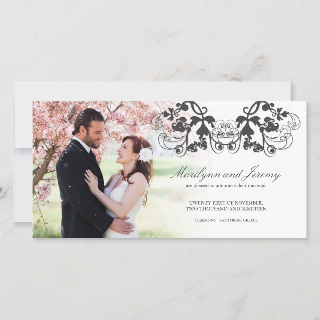 Floral Flourish 03 Wedding Announcement Photo Card (Front)