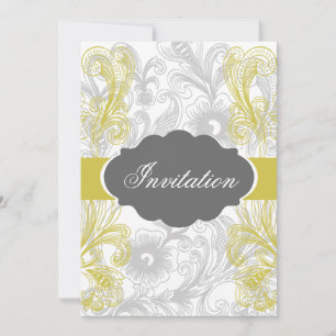 floral flourish gray and yellow Wedding Invitation