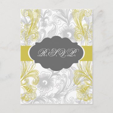 floral flourish gray and yellow Wedding Invitation Postcard