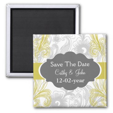 floral flourish gray and yellow Wedding Magnet