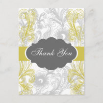 floral flourish gray and yellow Wedding Postcard