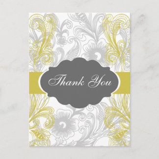 floral flourish gray and yellow Wedding Postcard