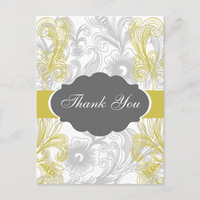 floral flourish gray and yellow Wedding Postcard (Front)