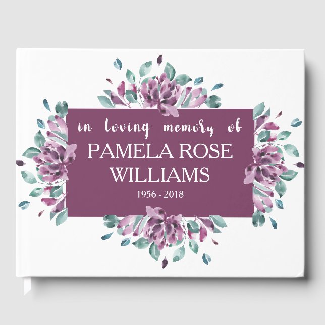 Floral Flourish Personalized Funeral Guest Book (Front)